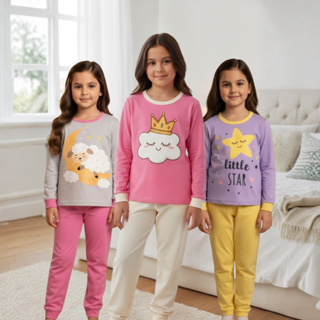 Pijama Menina 100% Algodão | Pijama Infantil Inverno | Roupa de Dormir Juvenil Tamanho 1 ao 14 anos em Oferta na Shopee
