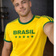 Camiseta Masculina Algodão Brasil Seleção Estilo Passeio Gola e Tiras.