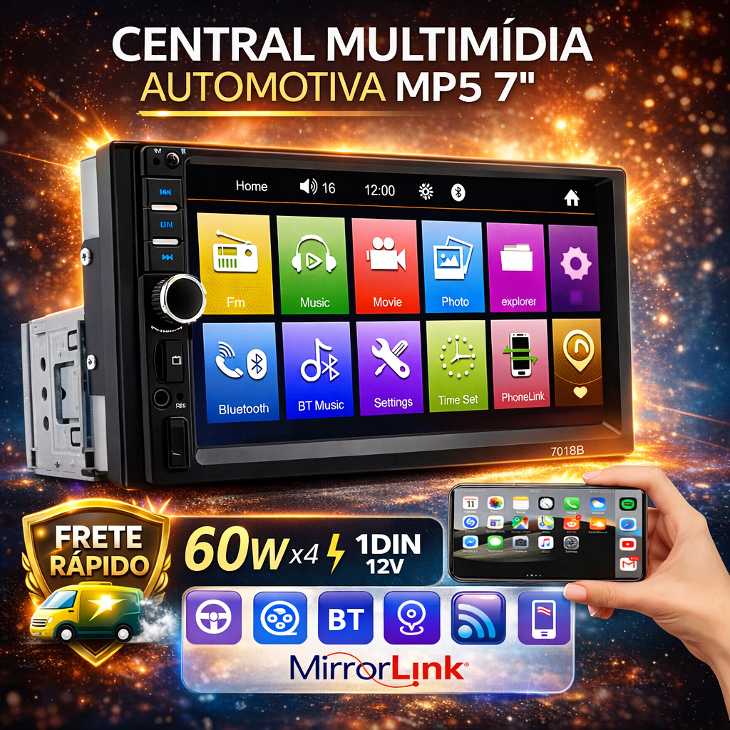 Multimidia 7 polegadas Tela Central Mp5 2din com Espelhamento Usb ...
