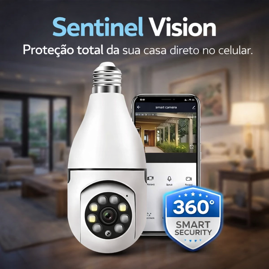 Sentinel Vision Câmera Lâmpada WiFi 360° Sentinel Full HD Visão Noturna ...