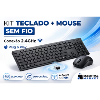Kit Teclado e Mouse Sem Fio USB 2.4G – Compacto, Silencioso e Fácil de Usar