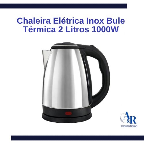 Chaleira Elétrica Inox Bule Térmica 2 Litros 1000W