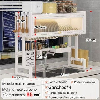 3 camadas/2 camadas Escorredor De Louça 65/85/105cm Cozinha Suspensa Pia Rack Organizador Estante poeira porta armário — foto 2 — Achou Levou Brasil