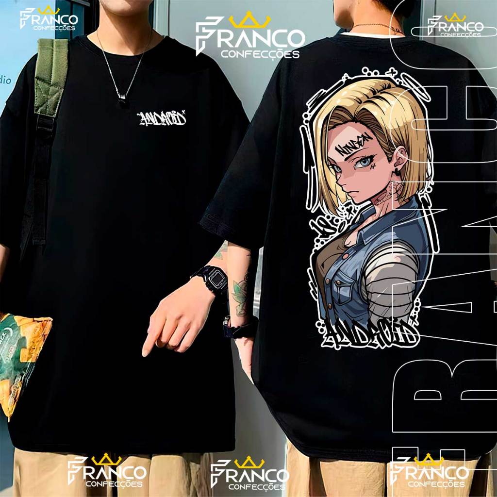 Camiseta Oversized Anime Androide 18 DBZ Unissex Dragon Ball Z 100% ...