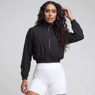 Jaqueta Feminina Fitness Manga Longa com Zíper
