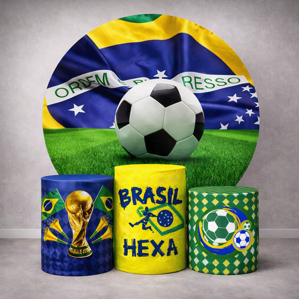 Kit para Festas, Copa do Mundo Brasil, Redondo 1,5m de Diâmetro + 3 Capas de Cil