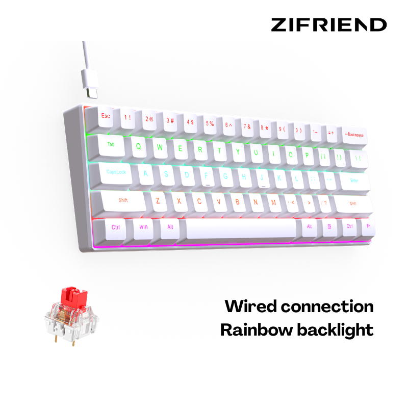 ZIFRIEND H61K Teclado mecânico 60% ABNT2 Switche Red/Blue Rainbow