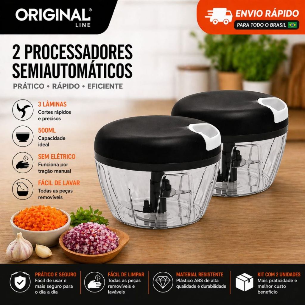 Processador Manual Semiautomático 500ml 3 Lâminas Triturador