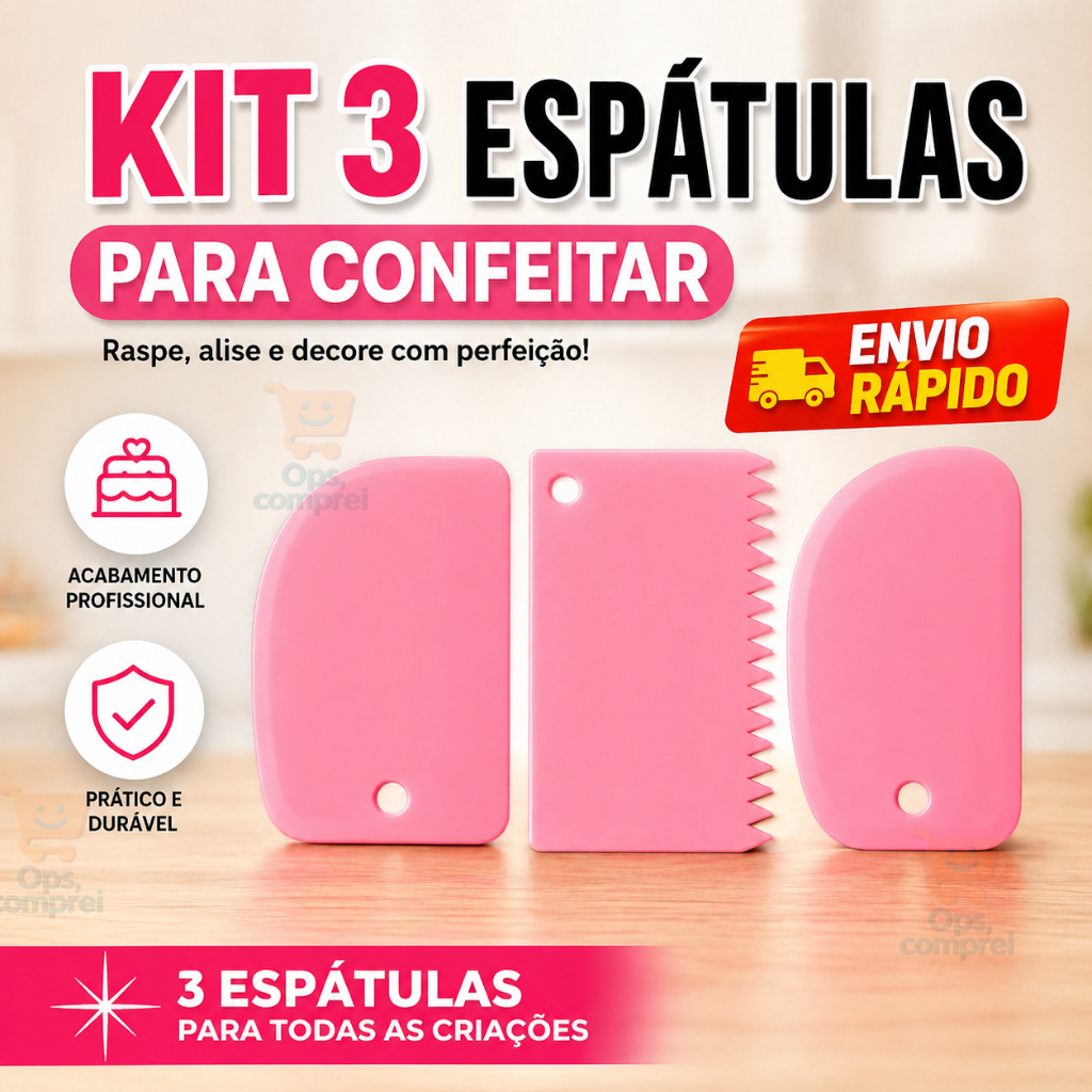 Kit 3 Espatula plástico Decorativa Alisadora Confeiteiro Par