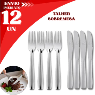 Garfo e Faca de Sobremesa 12 Pçs Aço Inox Brilho Durável Moderno Qualidade Buffet Restaurante Festa