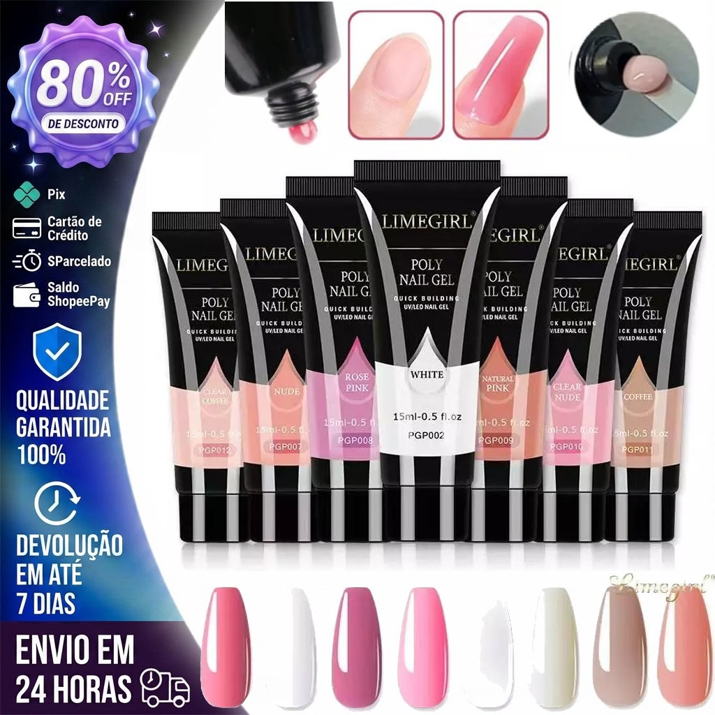 LIMEGIRL Polygel 15g Gel para Alongamento de Unhas UV LED Fast Building ...