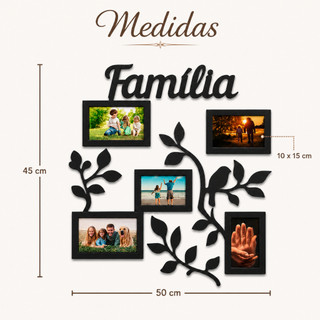 Painel Porta Retrato Parede MDF Familia 6 Fotos Decorativo Moldura Preta Galhos Enfeite Sala Quarto Grande Organizador — foto 3 — Achou Levou Brasil