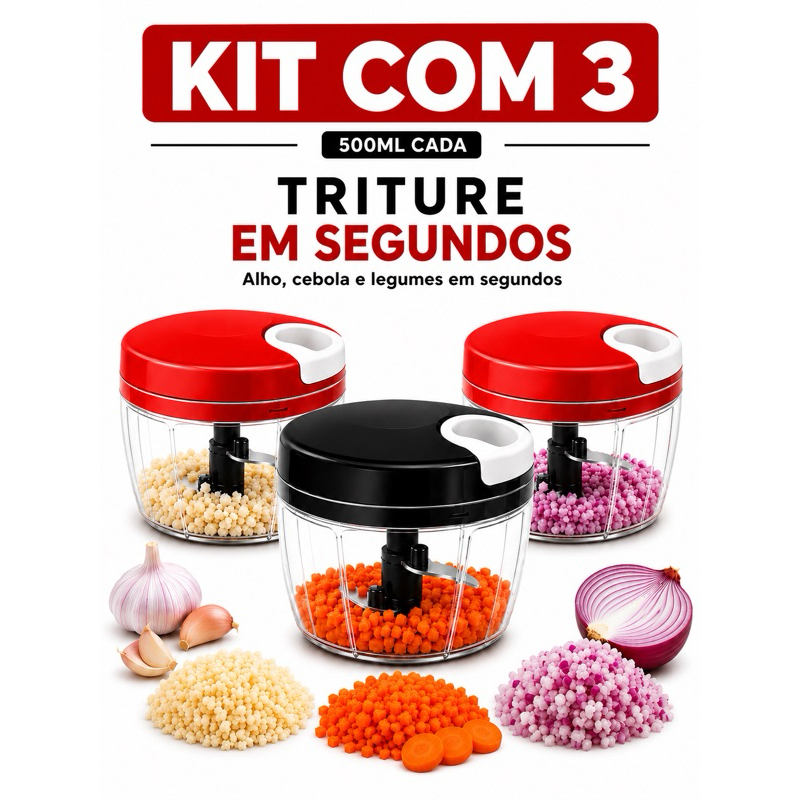 Triturador Manual 500ml | Mini Processador de Alho, Cebola e