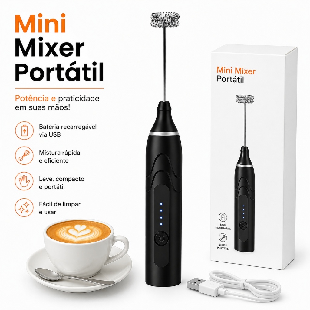 Mini Mixer Portátil Misturador de Bebidas Batedor Espumador 