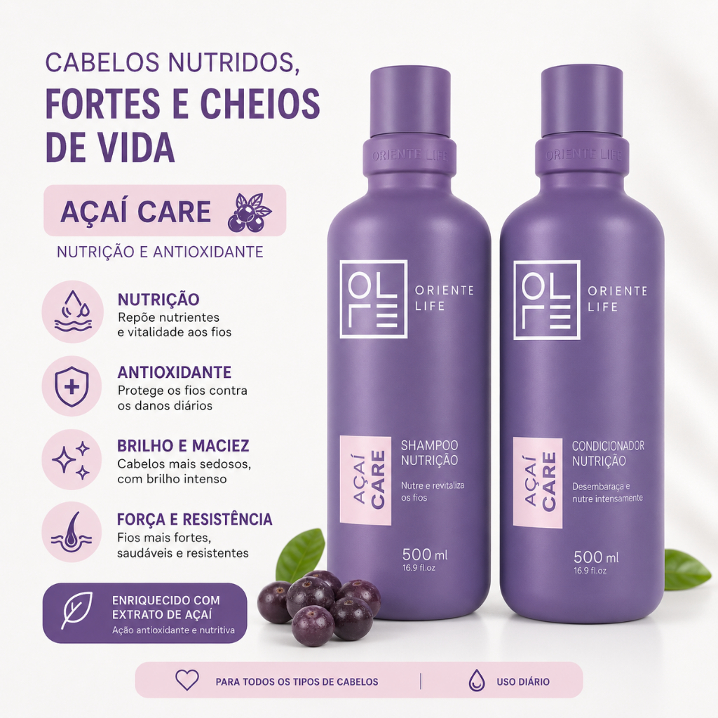 Kit Shampoo e Condicionador Açaí 500ml Oriente Life | Hidratação
