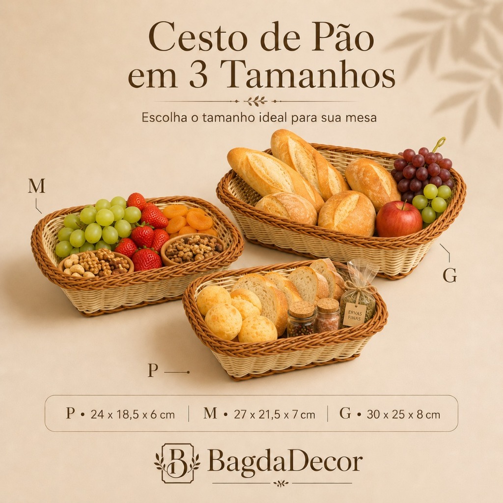 Cesto Organizador de Pão e Frutas em Retangular – 3 Tamanhos