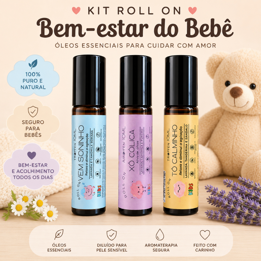 Kit 3 Roll On Infantil Tropfen Blend Óleos Essenciais Soninho + Xô Cólica + Calminho