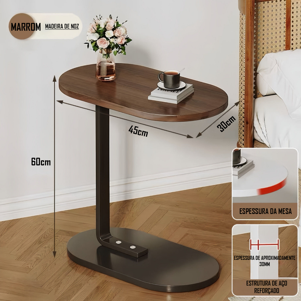 Imagem do produto Mesa de Apoio de Canto Lateral Notebook Caf&eacute; Para Sof&aacute; Cama Decorativa Decora&ccedil;&atilde;o Elegante 1