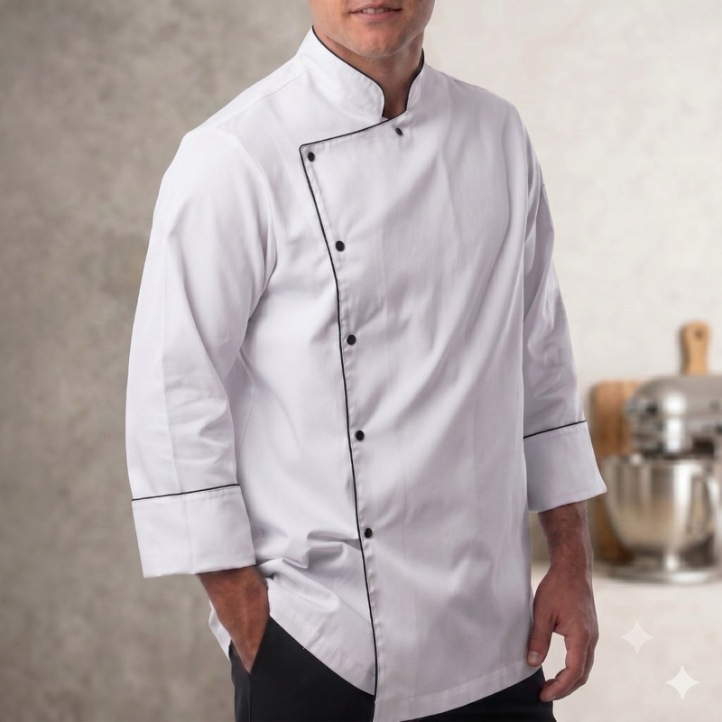 Dolmã Jaleco Chef Cozinha Oxford Branca Manga 3/8 Botão Pres