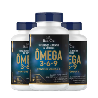 Ômega 3, 6, 9 (Peixe, Linhaça, Gergelim) 1400mg - Kit 3 Potes 60 Cápsulas (cada)