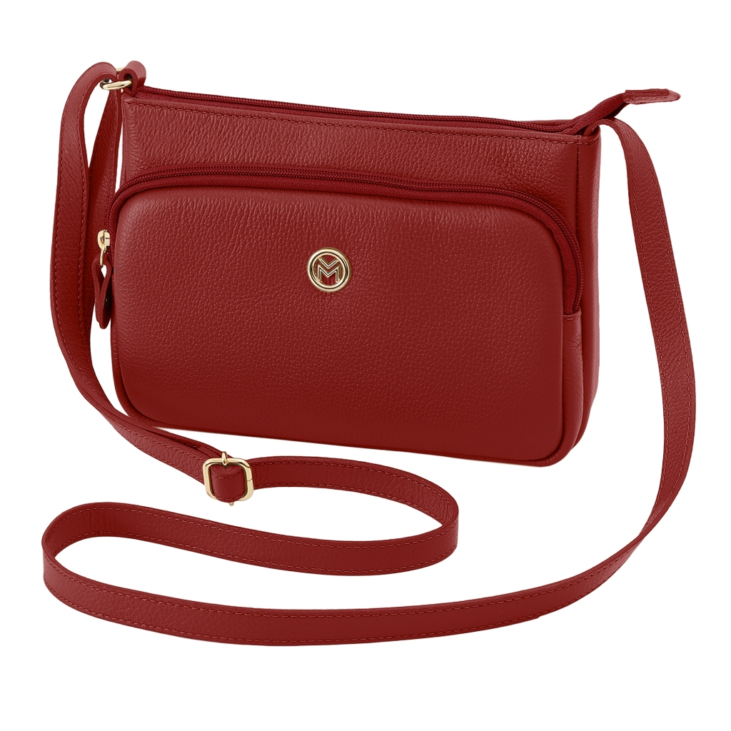 【mari】 Bolsa Feminina Couro Alça Transversal Mariart Bolso Frontal Zíper