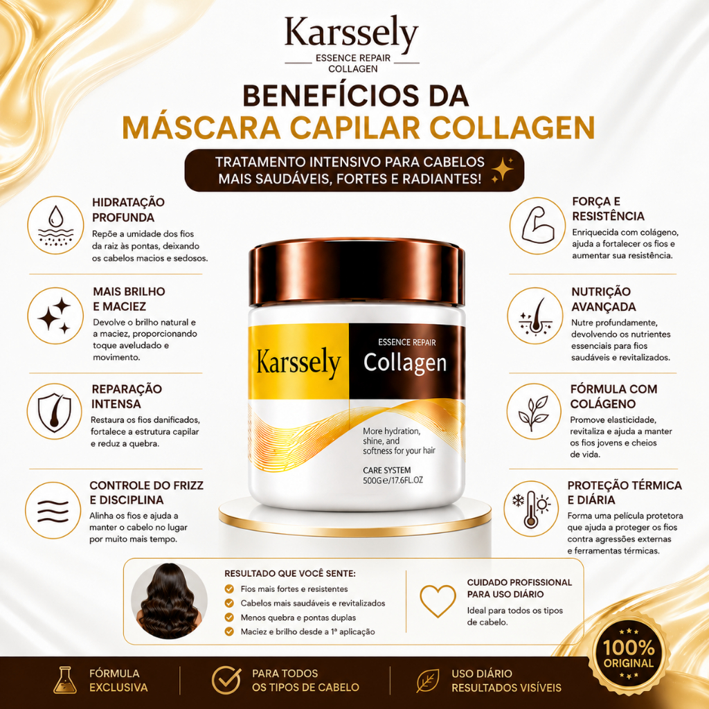 Kit capilar Karsselly Kit Capilar Completo Shampoo e Condicionador 1L, Máscara de Colágeno 500g e Óleo Reparador 7ml