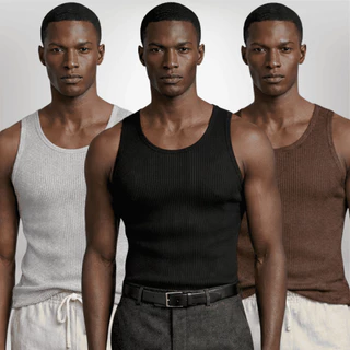 Kit 3 Regatas Masculinas Caneladas Americana Ribana Premium Academia Confortável Dia a Dia