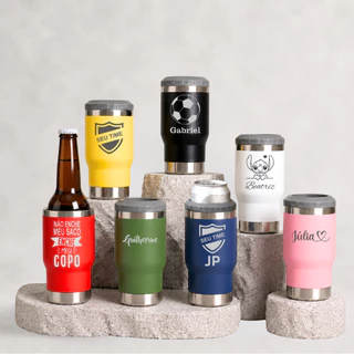 Copo Long Neck Personalizado 420ml 6 em 1 Porta 2 Tampas Latinha Lata Barrigudinha Cerveja Garrafa