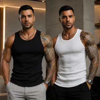 Kit 2 Regatas Masculina Ribana Canelada Modelo Slim Estilo Americano Academia Treino