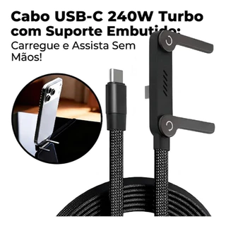 Cabo USB-C para USB-C 240W com Suporte Integrado, Trançado Reforçado, Alta Velocidade 40Gbps Celular, Tablet, Notebook