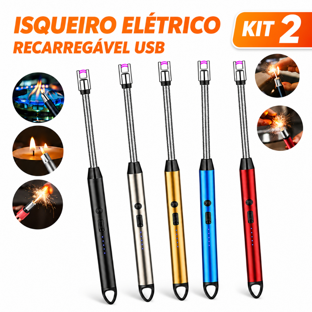 Isqueiro Eletrico Acendedor De Fogão Churrasqueira Vela com Recarga USB