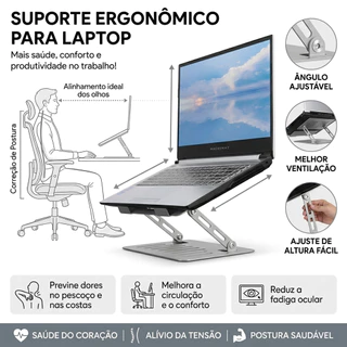 Suporte Notebook Macbook Articulado Metal Ajustável Portatil Ergonomico