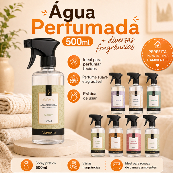 Água perfumada Via Aroma para tecidos, roupas e ambientes — escolha a fragrância