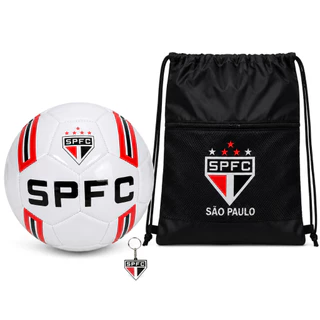 Bola São Paulo Couro Sintético + Mochila Saco + Chaveiro Infantil
