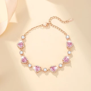 Sunlifex Pulseira Feminina B006 Zircônia Rosa 5A Original Fashion Luxo Ajustável Banhada a Platina Antidesbotamento