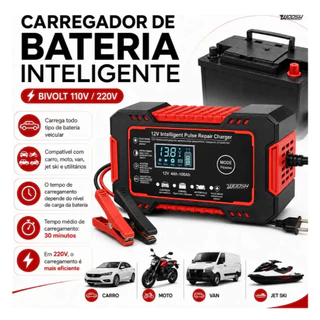 Carregador de Bateria Inteligente 12V 6A Bivolt Automotivo Carro Moto AGM GEL com Reparo por Pulso