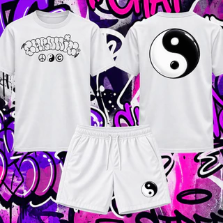 Kit Camiseta Masculina e Short Tactel com Elastano Conjunto Streetwea Ying Yang Tony Country