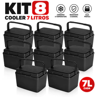 Kit 8 Cooler Térmico 7 Litros Caixa Térmica Portátil Com Alça Para Bebidas Alimentos Praia Camping Pesca Toy 26017