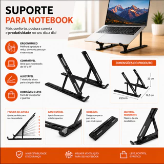 Suporte Base para laptop Plástico Dobrável e Portátil Com 7 Níveis de Ajuste