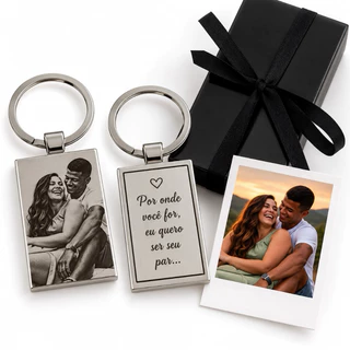 Chaveiro com Foto personalizado a laser - Presente Lembrançinha - Casal Família Pet