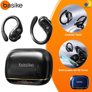 BASIKE Fone de Ouvido Esportivo Bluetooth 6.0, com Cancelamento de Ruído, Gancho Orelha e Bateria de Longa Duração