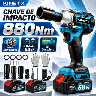 【KINETX】Chave De Impacto A Baterias*2 68VF 880Nm Parafusadeira Motor Brushless Sem Escova Profissional Bivolt