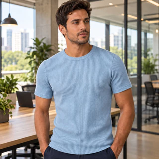 Camiseta Masculina Canelada Premium Slim Fit Modelo Americano Ribana Básica Casual Justa ao Corpo