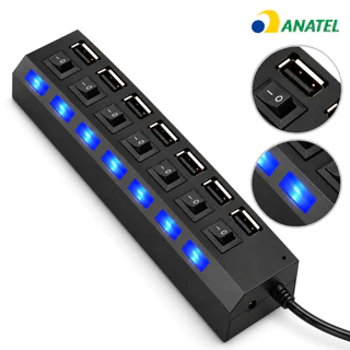 Hub USB 7 Portas com Interruptores Individuais LED Alta Velocidade
