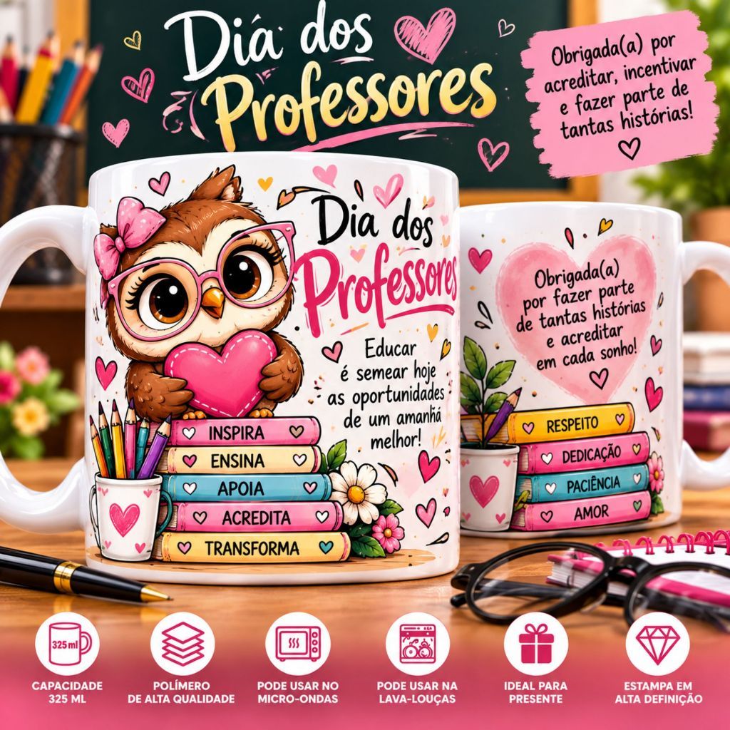 Caneca Dia dos Professores Personalizada Coruja Presente Professora ...