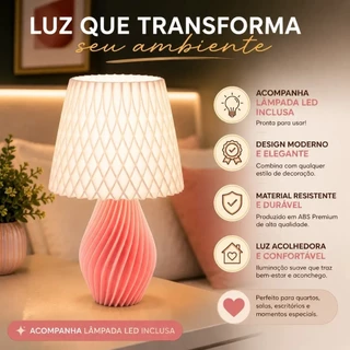 Luminária/Abajur Bivolt Decorativo para mesa e criado mudo - Modelo Exclusivo em Espiral