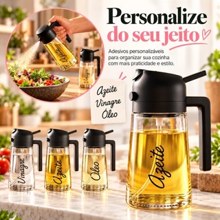 Dispenser Spray para Azeite Óleo Vinagre 470ml Borrifador Personalizável Culinário Galheteiro de Vidro Air Fryer