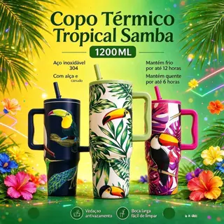 Copo Térmico 1200ML com Alça e Canudo – Personalizado Estampado Fauna Inox Copo de água de grande capacidade