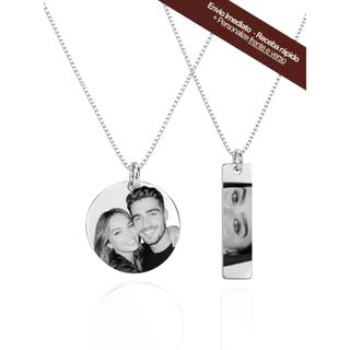 Colar com Foto Olhar Casal Namorado Pingente Personalizado Fotogravação a Laser Presente Banhado a Ouro e Prata