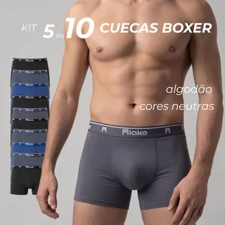 Kit 10/5 Cuecas Boxer Algodão Premium Adulto Masculino Conforto Cores Lisas Sortidas Neutras